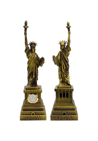 Metal Saatli Özgürlük Heykeli Gold Vintage Dekor Usa 25cm