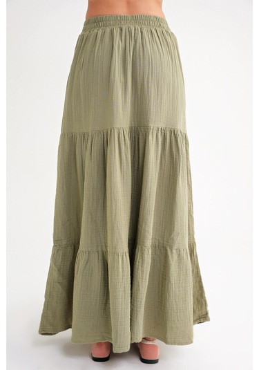 4567 Kadın Fırfırlı Uzun Müslin Etek Çağla Çağla Yeşili