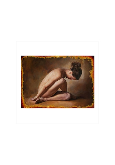 Bedeko Nü Çömelmiş Kadın Modern Ahşap Tablo 50cm X 70cm