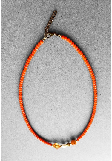 El Yapımı Turuncu Boncuklu Kolye Turuncu