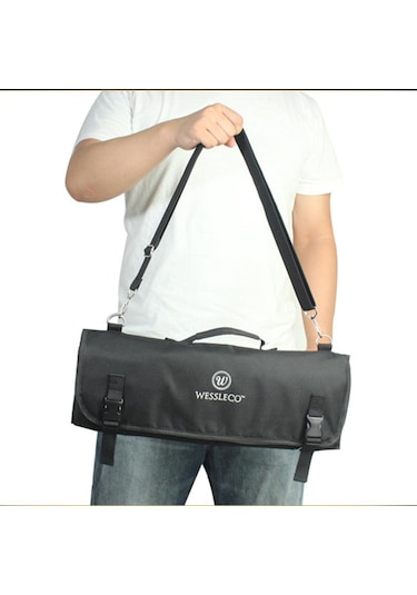 Suntek 8 Yuvalı Şef Bıçağı Rulo Mutfak Pişirme Siyah