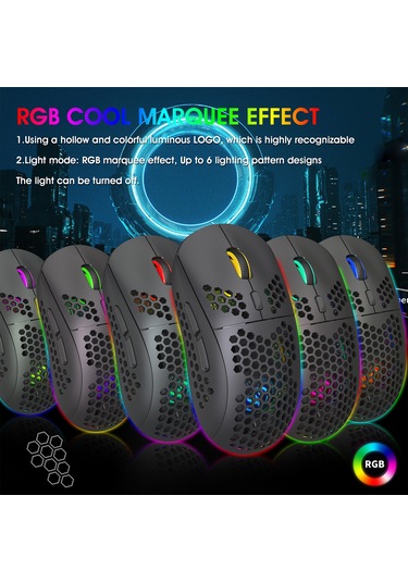 Vkemall "hxsj T90 3 Modlu Kablosuz Fare: Rgb Aydınlatma, 5 Dpı Seviyesi, 750mah Pil" 001