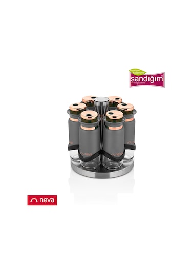 Neva N2747 Grizay Sweet Premium 6Lı Baharat Seti Yuvarlak Dönerli Gri - Bakır