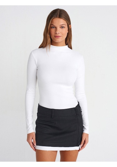 31433 Yarım Balıkçı Yaka Top-ekru-875 Ekru