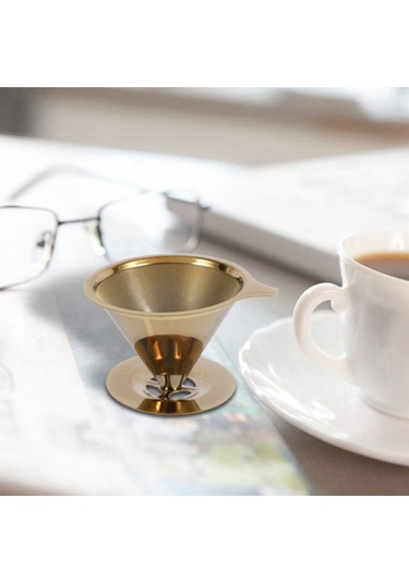 Metabagua 2x Çift Duvar Paslanmaz Çelik Titanyum Altın Bardak Standı Ve Saplı Kahve Damlatıcı Filtre Üzerine Dökün Jtnqvt Altın