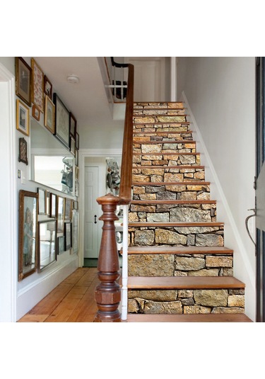 Tenfowee 13 Adet Taş Desenli 3d Merdiven Sticker - 18x100cm Pvc Materyal, Kolay Uygulama, Ev Dekorasyonu Diğer