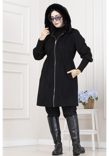 Beli İçten Tünelli Kapüşonlu Kap-siyah-5559 Siyah