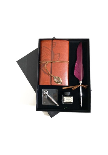 Kişiye Özel Kutulu Divit Kalem Ve Deri Kaplı Anı Defteri Kırmızı