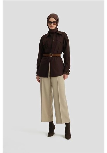 Armine Beli Apoletli Palazzo Pantolon 24kh2722 Bej Bej