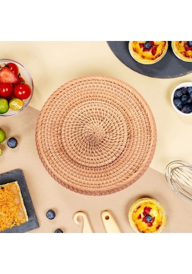 Bosphorusboutique02 Yuvarlak Rattan Sepet, Kapaklı Hasır Meyve Ekmek Kutusu, Rustik Atıştırmalık Kase Diğer