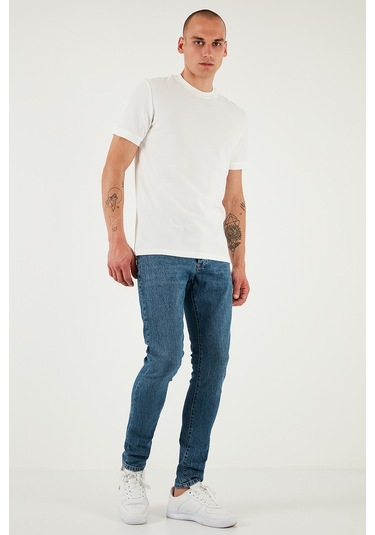 Buratti Streç Pamuklu Slim Fit Normal Bel Dar Paça Jeans Erkek Kot Pantolon 1115S60Napoli Mavi