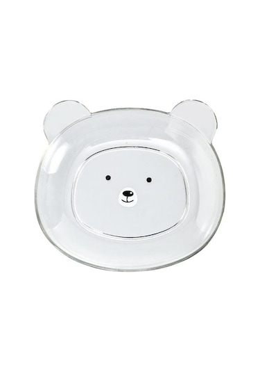 Beyaz Atıştırmalık Tabağı Sevimli Ayı Deseni   İstiflenebilir Yuvarlak Kenarlar Çok Amaçlı Plastik Yerden Tasarruflu