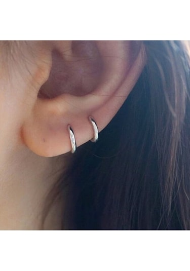 8 Mm Cerrahi Çelik Halka Küpe Gümüş Renkli Gümüş