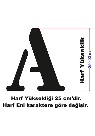 Stencil Harf Boyama Şablonu X077 Harf Yüksekliği 25 Cm