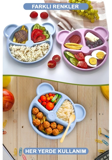 Mithra Life 3 Bölmeli Mavi Bebek Çocuk Yemek Mama Tabağı Mıt1115 Mavi
