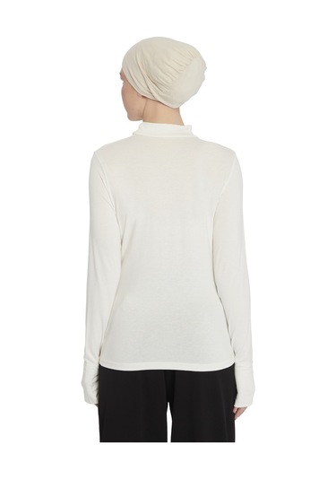 Kadın Organik Parmak Geçmeli Balıkçı Yakalı Body Ekru