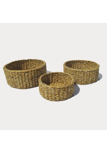 Kahverengi Mıen 3 Lü Oval Hasır Sepet - Bdh-04