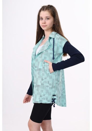 Toontoy Kız Çocuk Komple Baskılı Hırka Su Yeşili