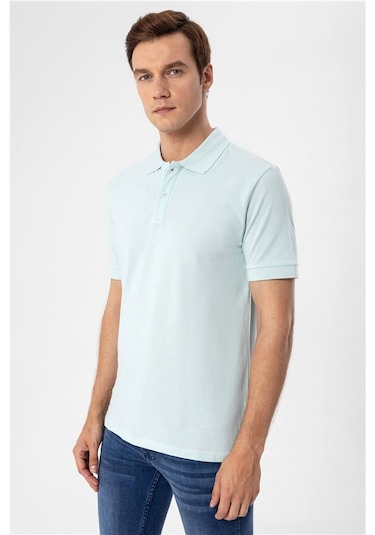 Su Yeşili Slim Armürlü Polo Yaka Tişört Su Yeşili