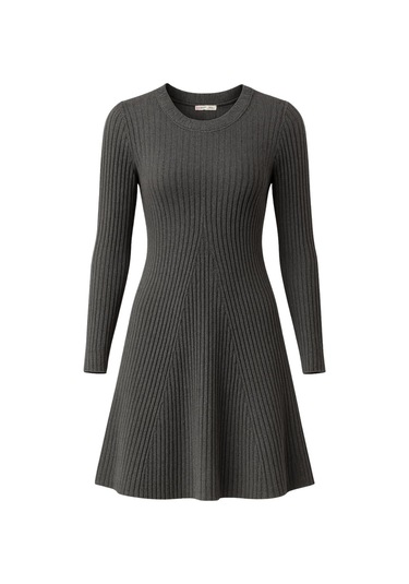 6888 Kadın Bisiklet Yaka Triko Elbise Antrasit Antrasit