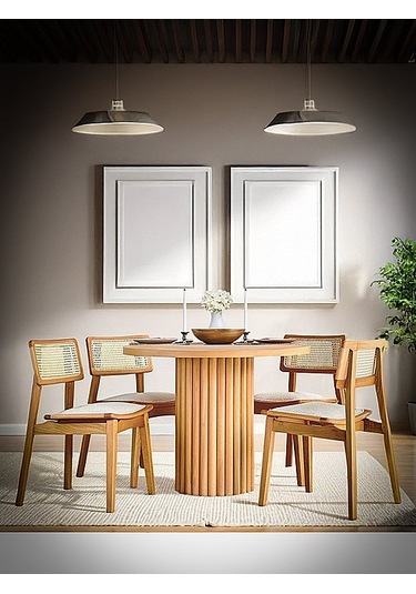 Myra İskandinav Natural Ahşap Masa Sandalye Takımı 90x90 Natural