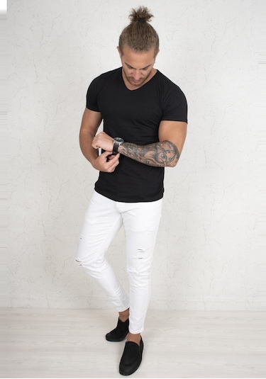 Deepsea Siyah V Yaka Slim Fit Erkek Tişört 1801165 Siyah