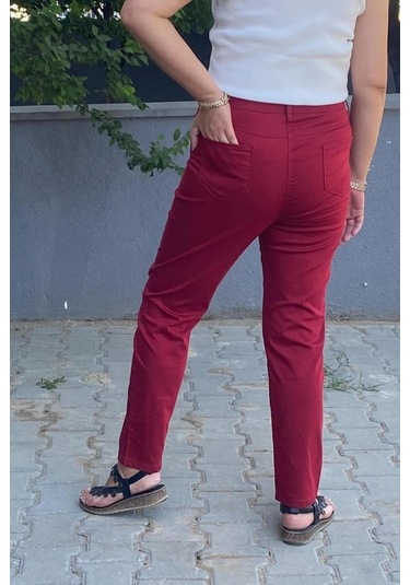 Kadın Kırmızı Boru Paça Pantolon Kırmızı