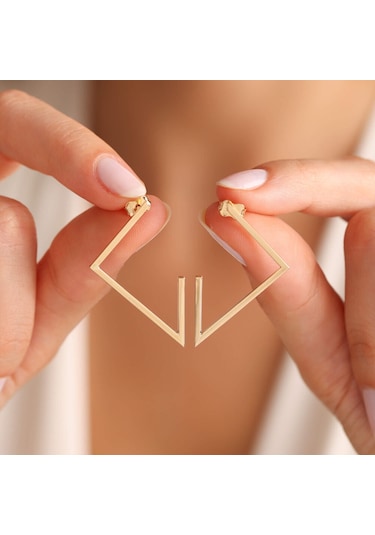 Sembol Gold Altın Halka Küpe İtaly Half Pyramid