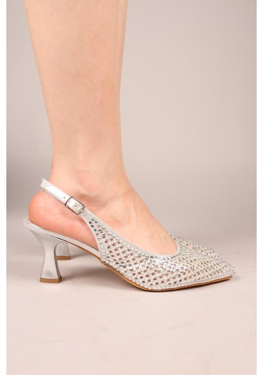 Dova Lazerli Taş Baskılı Stiletto Gümüş-8091 Gümüş