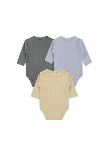 Minidamla Baby Minidamla Uzun Kol Basic 3'lü Set 1-18 Ay Çıtçıtlı Badi - Mavi