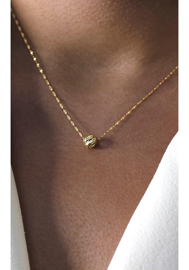 Diamine 14 Ayar Altın Büyük Dorika İnce Aynalı Zincir Kolye