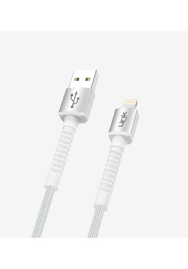 K550 Safe 3a Örgülü Metal Başlı Usb'den Lightning Şarj Kablosu Beyaz