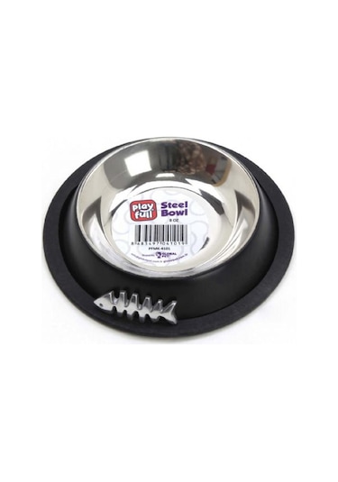 Playfull Balık Desenli Siyah Çelik Mama ve Su Kabı 8 Oz PFMK-4101