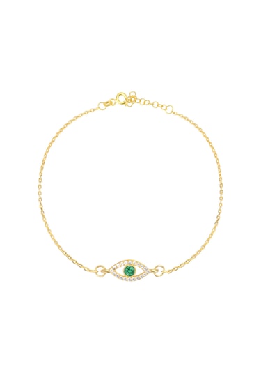 Zirkon Taşlı Pırlanta Montür Altın Kaplama Göz Desenli Gümüş Bileklik Gümüş - Rose Gold