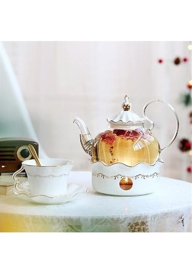 Aircraft Carrier Jzcat Süzgeç İle Seramik Çaydanlık Vintage Porselen Ingiliz Çay Potu Ve Kupası Set Mum Isıtma Cam Demlik 53102715