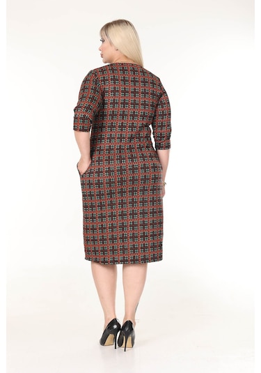 Çift Cepli Kışlık Büyük Beden Esnek Elbise 17c-2635 Desenli