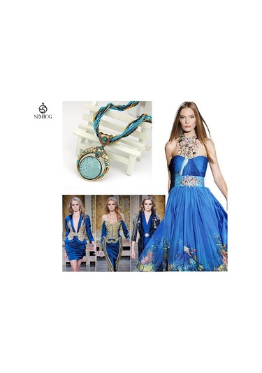 El Dokuması Bohem Pirinç Boncuklu Retro Etnik Tarzda Yuvarlak Değerli Taş Kolye Mavi