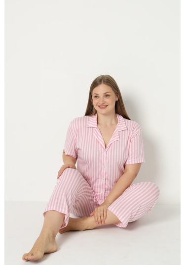 Sleeproom Yazlik Düğmeli Büyük Beden Ev Giyim Pembe
