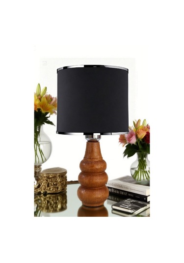 Sina Masa Abajuru Ahşap Gövde Kumaş Başlık Dekoratif Masa Lambası Gece Lambası Gümüş