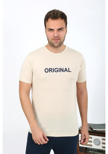 Akbeniz Erkek Kısa Kol Penye Pijama Takımı 6867 Krem Krem