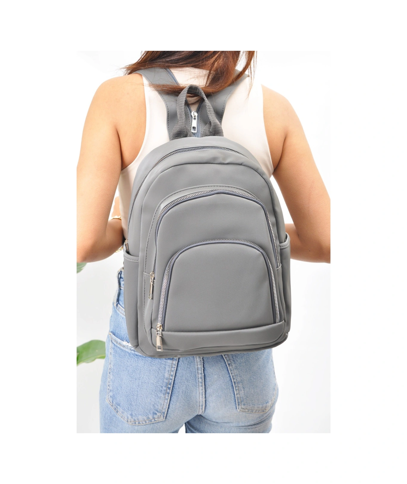 Tezzgelsin Unısex Su Geçirmez Saten Suni Deri Günlük Kullanım Sırt Çantası Gri