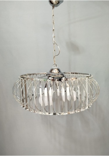 Şık Metal Camlı Büyük Boy Avize Krom