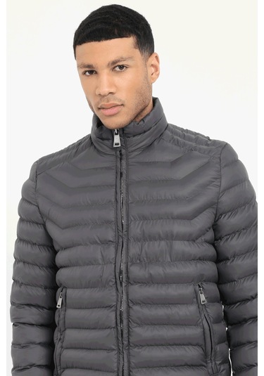 Antrasit Kapitone Slim Fit Erkek Mont-25289 Antrasit