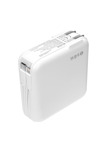 S-link G150 15000 mAh Lightning+Type-C Kablolu Powerbank Beyaz Pd22.5w Lcd Ac Prizli Taşınabilir Pil Şarj Cihazı