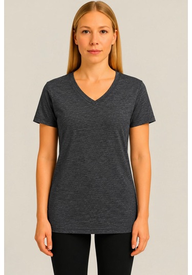 Axxel Kadın Antrasit Melanj Kısa Kollu Pamuklu Oversize Rahat Kesim T-shirt-d804-k