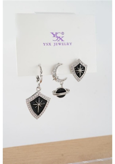 Kadın Vip Seri Antialerjik Baget Zirkon Taşlı 3'lü Küpe-5433 Gümüş