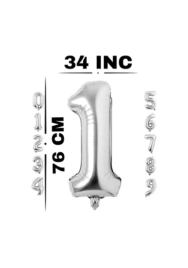 Folyo Balon Rakam Gümüş Renk 34 Inc 76 Cm Helyum Uyumlu 7