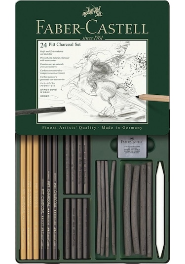 Faber-Castell Pitt Monochrome 24’lü İşlenmiş Kömür Seti – Profesyonel Karakalem ve Eskiz Seti
