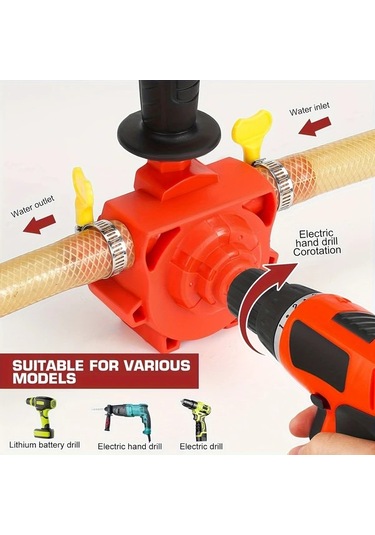 Xuweiwei 1 Set Elektrikli Matkap Su Pompası Ev Ve Dış Mekan Kullanımı İçin Yükseltilmiş Taşınabilir Hızlı Su Akışı