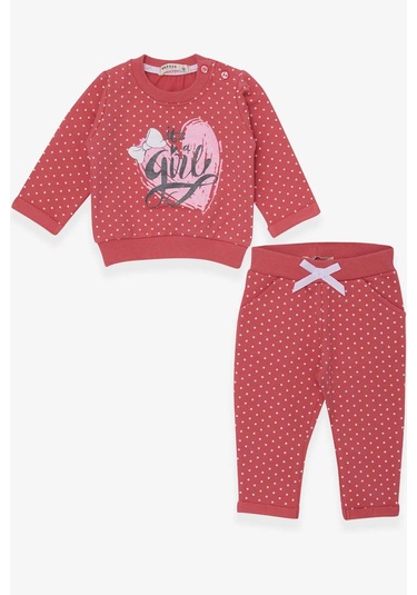 Breeze Kız Bebek Eşofman Takımı Puantiyeli Simli Baskılı 6 Ay-2 Yaş, Gülkurusu